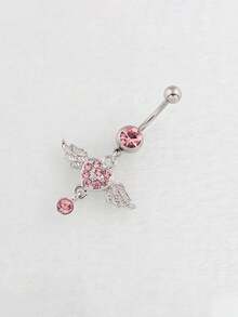 1pc Heart Angel Wings Navel Ring, European And American Fashion Belly Button Piercing - Silver - View 4