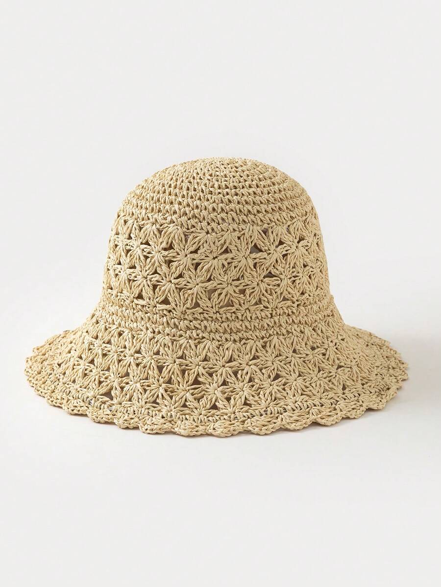 1顶女士时尚波浪边草帽，适合夏季度假和海滩装扮 - A - 查看 1