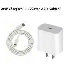 快速充电美规A/B型插头110-127V墙式充电器20W USB-C快速充电套装，包含3.3英尺Type-C转Type-C数据线、墙式充电器，兼容 14 Pro Max/14 Pro/14/13 Pro Max/13 Pro/13/12/11/XS/X/XS Max系列，春季礼品 - 白色 - 查看 8