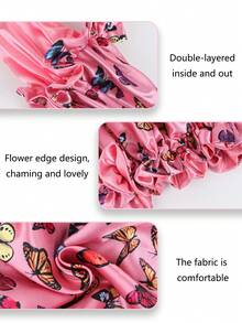 Mũ ngủ hai lớp họa tiết bướm thời trang Mũ ngủ bằng lụa Mũ trùm đầu bằng vải satin - Hồng - Xem 6