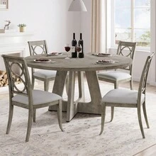 Runder Esstisch 120 cm im Landhausstil für 4 bis 6 Personen Rustikaler Essenztisch mit Holzbeinen Stabiler Küchentisch für Wohnzimmer und Esszimmer Ohne Stühle Walnuss-Optik - Grau - Übersicht 10