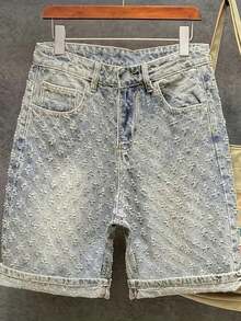 Teen Boys American Fashion Jacquard Denim Shorts - Light Wash - View 4