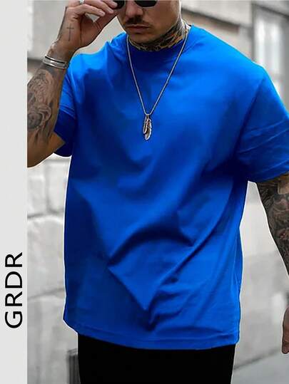 GRDR 男士休闲基础款纯色圆领短袖T恤，适合夏季穿着，舒适透气，引领时尚潮流