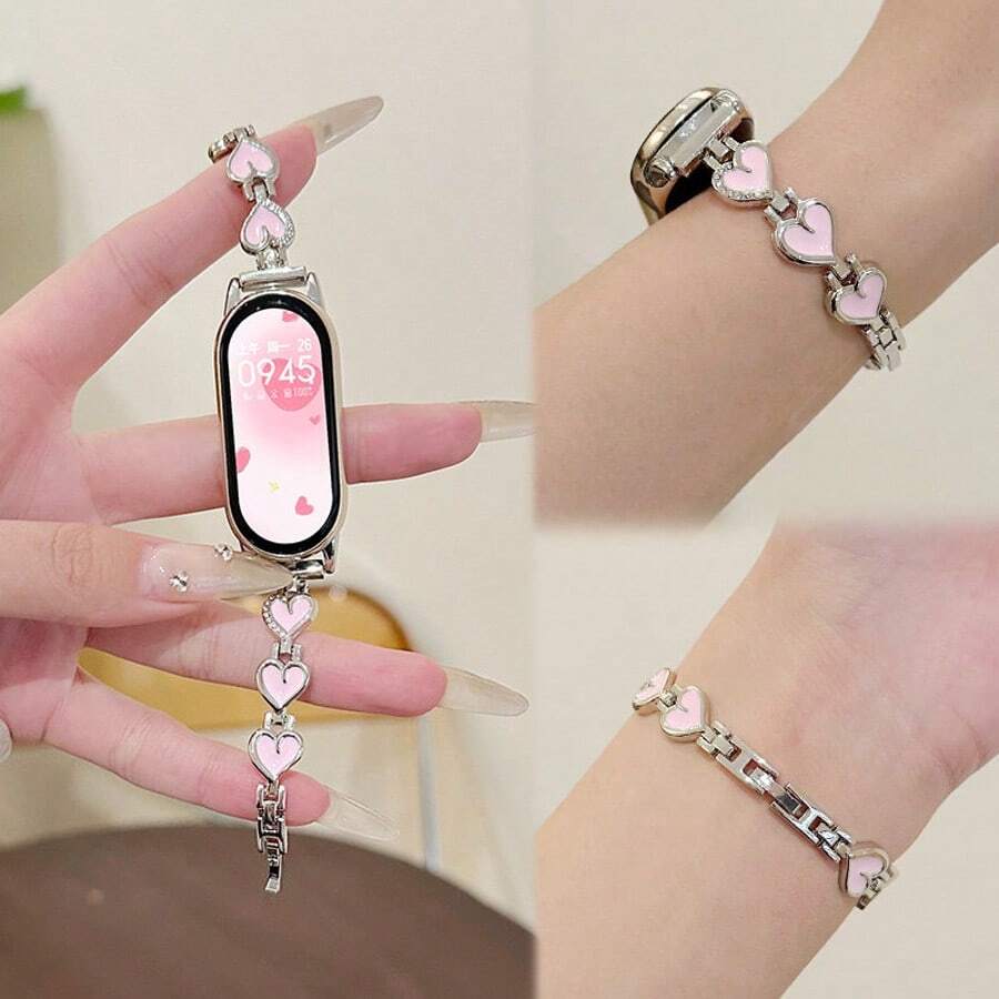 MI Watch Band, Heart-Shaped Metal Chain, Compatible With Mi 8/9/10, Ins Style, Fashionable, Unisex Replacement Strap