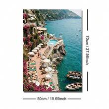 1 tranh in trên vải canvas chủ đề hoa mùa hè, bờ biển Amalfi, phong cảnh biển, vùng Riviera Ý, Địa Trung Hải, nghệ thuật trang trí nhà ven biển, nhà kiểu hiện đại, có khung/không khung, thích hợp trang trí cho căn hộ, phòng khách, phòng ngủ, nhà ở hiện đại. - A - Xem 9