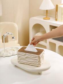 1个波浪形木质纸巾盒套，加厚防水PP材质，适用于客厅、餐厅、浴室、卧室、办公室、酒店等场所，日常使用，可作礼品、国庆节、圣诞节、母亲节、婚礼等场合。 - 彩色 - 查看 5