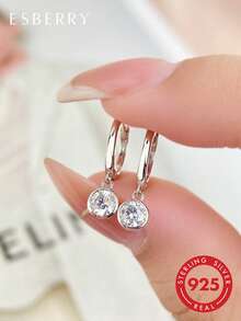 ESBERRY 1 Đôi bông tai hình giọt nước bằng bạc S925 đính đá Cubic Zirconia thời trang và quyến rũ, trang sức tinh tế dành cho nữ, phù hợp để đeo hàng ngày. - Hoa tai - Xem 2