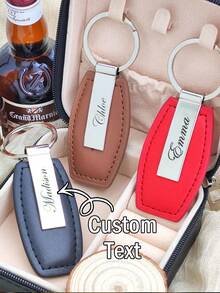 1pc Customized Fashion Metal & PU Leather Keychain, Can Customize Logo And Name, Suitable For Car And Motorcycle Keys, Ideal Gift For Mother's Day, Back To School, Father's Day - Multicolor - View 5