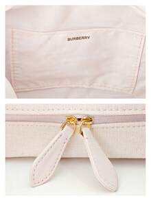 Burberry Y2K Style Pink Embroidered Logo Cosmetic Bag, Denim Fabric Portable Makeup Pouch, Travel & Party Essential Gift - Light Pink - View 7