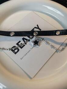 1 buah Kalung Choker Bintang Vintage Premium dengan Tampilan Usang, Rantai Tulang Selangka Gaya Punk Gelap untuk Wanita, Cocok untuk Pemakaian Sehari-hari - Perak - View 6