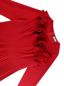 Đầm dự tiệc dài ngang gối thanh lịch, đầm dự tiệc dáng chữ A tay dài xếp ly, kiểu dáng bán trang trọng dành cho nữ, thích hợp cho khách dự đám cưới. - Đỏ - Xem 7