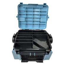 Fishing Tackle Box Portable – Dual Layer Lure Organizer With Adjustable Dividers & Workstation Mode, High Load Capacity Fishing Stool Up To 220lbs, Shoulder Strap - Blue - View 4