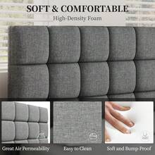 4ft6 Double Upholstered Platform Bed - Adjustable Square Tufted Headboard, Linen Fabric With Sturdy Wooden Slat Support, Beige (No Box Spring Needed) - Light Grey - View 4