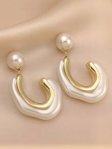 一对优雅的立方氧化锆水滴耳环，金银双色树脂金属耳环，奢华新娘首饰套装，情人节、母亲节、周年纪念日和生日的完美礼物 - 白色 - 查看 9