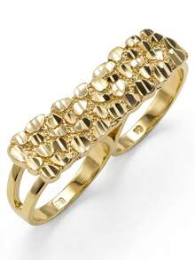 1 pieza Anillo doble para dedo de diseño dorado, anillos apilables para hombres - Dorado - Ver 2