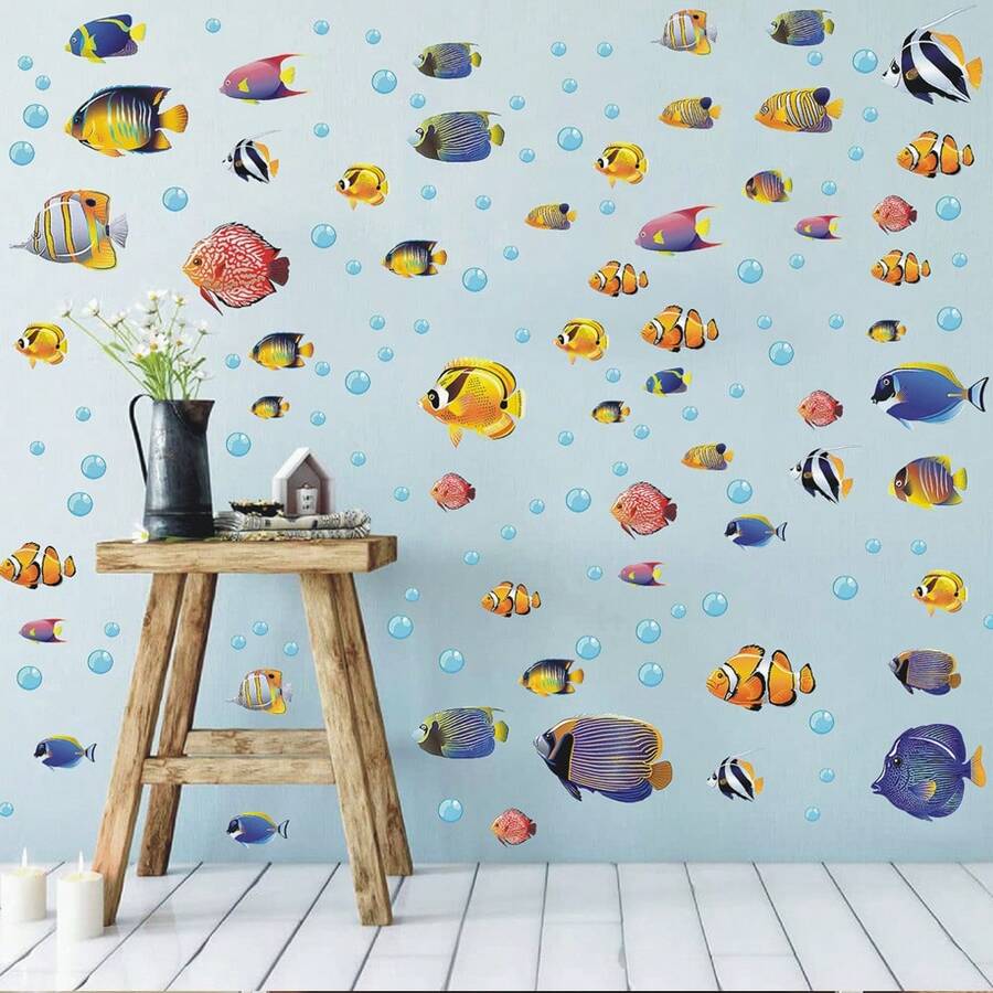 Colorful Tropical Fish Sea Animal Wall Stickers Ocean Fish Wall Decals For Bathroom Bedroom Playroom Home Wall Decor - Fish - View 1