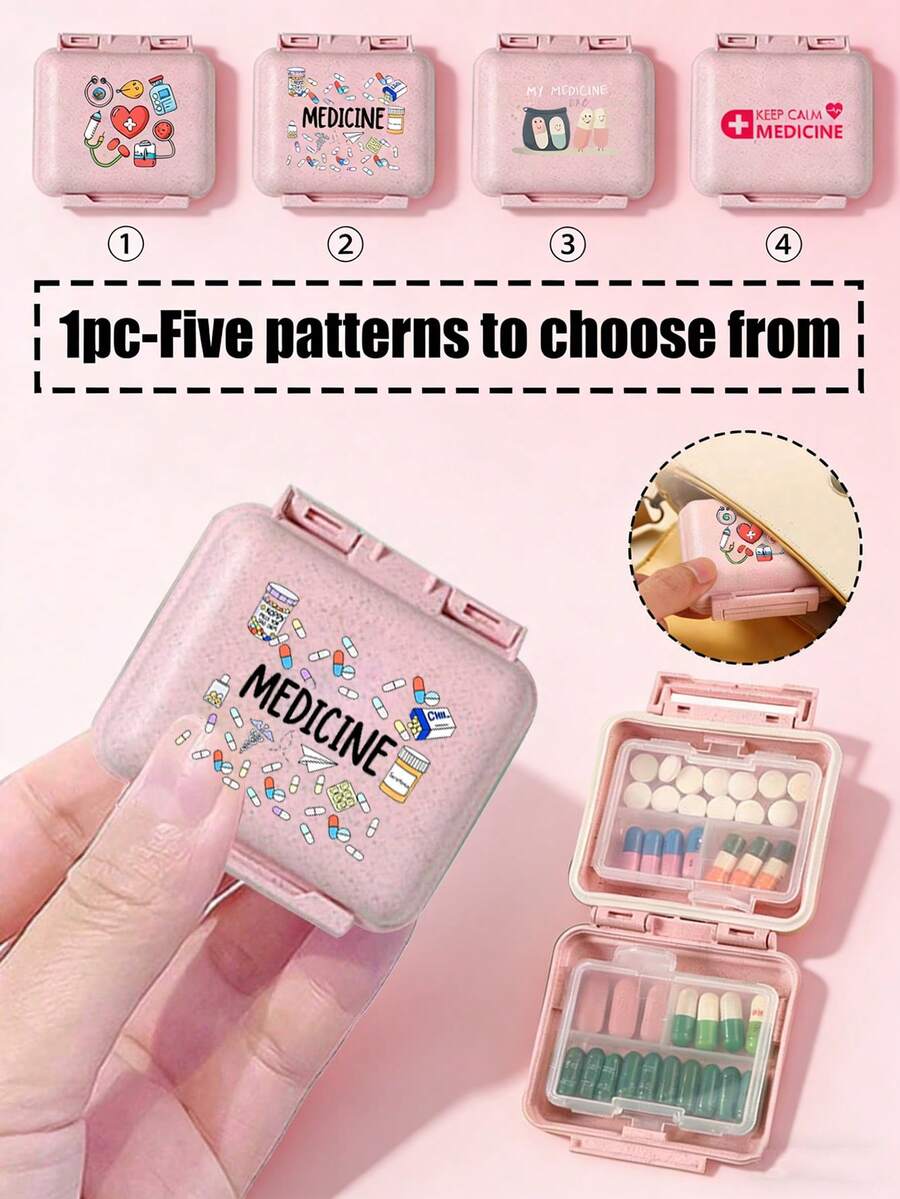 Hộp đựng thuốc di động in hình dễ thương, hộp đựng thuốc du lịch mini chống thấm nước với khóa an toàn, lý tưởng để đựng vitamin, thực phẩm chức năng, thuốc viên và thuốc uống hàng ngày, phù hợp cho du khách, sinh viên, nhân viên văn phòng, phụ huynh và người tặng quà, hoàn hảo cho đi lại hàng ngày, công tác, kỳ nghỉ, cắm trại và làm quà tặng, đa năng như hộp đựng thuốc, hộp đựng vitamin, hộp đựng thuốc du lịch. - Nhiều màu - Xem 1