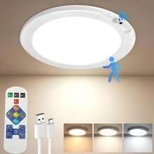 Wireless Closet Light With Motion Sensor, Rechargeable Ceiling Light, Wireless Motion-Activated Ceiling Light, Night Light, For Indoor Use, No Wiring Required, Battery-Powered LED Lights With Remote Control, Suitable For Bedroom, Living Room, Bathroom, Home, And Kitchen Decorative Lighting; Battery-Powered Ceiling Lights - Multicolor - View 8