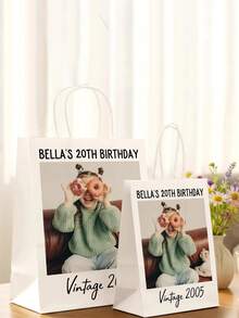 1pc Customized Photo Birthday Gift Bag, Customized Event Soft Gift Bag, Birthday Celebration Soft Paper Bag, Customized Text Party Gift Bag, Birthday Paper Bag - Multicolor - View 5