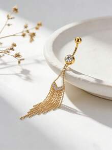 1 件时尚性感长流苏锆石肚脐环，女士身体穿孔首饰，派对配饰 - 流蘇 - 查看 4