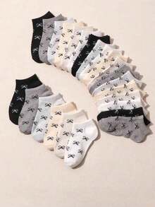 10 Pairs Kids' Bow Pattern / Black White Gray All-Match Color / Low Cut Ankle Socks, Minimalist Versatile Style, Comfortable Breathable Low-Cut Design, Suitable For Casual Daily Wear - Multicolor - View 2