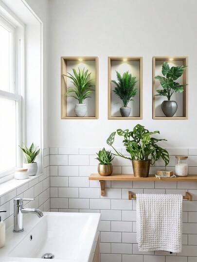 1 pieza Conjunto de arte de pared de Monstera falso y palmera de areca - 3 piezas de decoración de follaje enmarcado, planta artificial colgante de pared para sala de estar, dormitorio, pasillo, oficina y decoración moderna del hogar