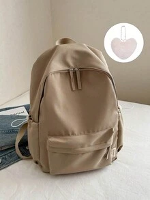 1 pièce Sac à dos pour adolescents avec fermeture à glissière en nylon, version coréenne Harajuku Ulzzang, simple et à la mode, style campus Ins, convient à tous les looks - Sac à dos simple + porte-clés - Voir 13