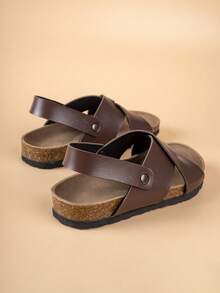 Sandalias cruzadas con tira en el talón para niños de color marrón óxido, para uso al aire libre - Óxido marrón - Ver 8