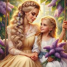 Kit de pintura de diamante 5D DIY, tema amor familiar, menina com flores lilás roxas, bordado de diamante artesanal, sem moldura, decoração para sala de estar e quarto, um presente para a mãe. - Ver 2