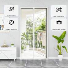 磁性白色防蚊纱门，高强度玻璃纤维材质，耐磨耐热，免钻孔胶带安装，夏季家用防蚊用品，适用于卧室、客厅、玄关、阳台等场所，易于拆卸和清洁 - 白色玻纖 - 查看 3