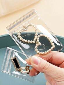 100pcs/5pcs Transparent Resealable Jewelry Bags With Self-Sealing Lock, Anti-Oxidation To Prevent Tarnish, For Storing Earrings, Necklaces, Jewelry, Small Gifts, Accessories, Party Favors, Compact And Convenient Jewelry Storage Bags, Space-Saving Travel Essential, Easter Gift, Summer Jewelry Organizer, Back To School Gift - Transparent - View 4