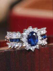 1枚奢华立方氧化锆戒指，女士款，适合婚礼、订婚、周年纪念、派对、情人节等场合佩戴。 - 1# - 查看 21