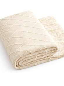 Sage Green Throw Blanket, Suitable For Sofa, Boho Home Decor, Light Blue Couch Blanket, Suitable For Sofa And Living Room - Beige - View 2