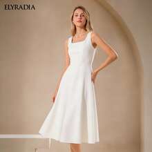 ELYRADIA Đầm dự tiệc cưới cho nữ, kiểu dáng giản dị, không tay, cổ vuông, thích hợp cho kỳ nghỉ hè, lễ tốt nghiệp, trang phục của mẹ, đầm dạ hội trang trọng. - trắng - Xem 4