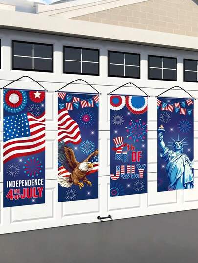 4pcs Large American Independence Day Banner, American Independence Day Backdrop, July 4th US Independence Day Decorations, Suitable For Holiday Decor, Independence Day Decor, 4th Of July Party Decorations And Patriotic Themed Decorations