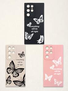 Funda de teléfono suave con protección de lente, 3 piezas con estampado de mariposa y letra, mariposa + estampado de eslogan "Todo estará bien", compatible con iPhone y Galaxy - Multicolor - Ver 48