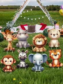 4 pièces/set Panneaux de jardin en PVC avec motifs d'animaux de la jungle - Décoration extérieure réutilisable en échafaudage, Décorations de fête d'anniversaire, baby shower et fête à thème animaux de la jungle (singe, lion, zèbre), Décoration de jardin, pelouse, patio et cour, Cadeaux de fête - animal - Voir 3