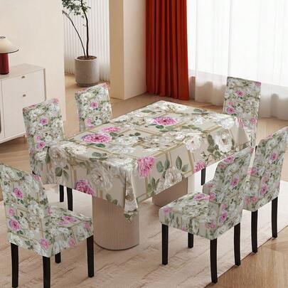 Bộ khăn trải bàn và bọc ghế in hoa cổ điển 4/6/5/7 món, 4 món (4 bọc ghế), 6 món (6 bọc ghế), 5 món (1 khăn trải bàn + 4 bọc ghế), 7 món (1 khăn trải bàn + 6 bọc ghế), Thích hợp sử dụng trong nhà/ngoài trời, các buổi họp mặt gia đình, trang trí bàn ghế ngày lễ, có thể tái sử dụng, quà tặng Ngày của Mẹ tuyệt vời.