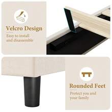 Studyset Bed Frame With Upholstered Wingback Headboard,Heavy-Duty Platform Bed Frame, Wooden Slat Support No Box Spring Needed,, Easy Assemnly - 米色 - 查看 4