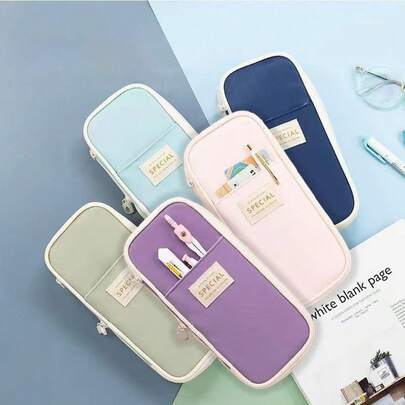 1. Un estuche de lápices multifuncional, de gran capacidad y expandible, adecuado para la temporada de graduación, el Día de Acción de Gracias y los regalos del Día del Maestro. Una bolsa de almacenamiento de papelería de gran capacidad de tela de sarga con ranura para bolígrafos, una caja de almacenamiento plegable para útiles escolares, con estilo japonés/coreano, estuche de lápices, mochila escolar