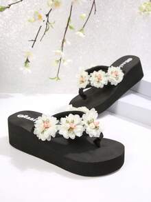 Spring/Summer EVA Vacation Bohemian Platform Wedge Slippers, Chinese Style Floral Women Sandals - Black - View 3