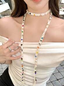 Nuevo collar largo y colorido para mujeres, decoración versátil para el cuello, accesorio de cinturón trenzado para la cintura - Piedras de colores tejidas - Ver 2