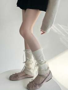 1 đôi tất giữ ấm chân dệt kim nhiều lớp bằng ruy băng satin kiểu ballet, mềm mại và thân thiện với da, không bí bách, thanh lịch, cổ điển và đa năng. - Nhiều màu - Xem 7