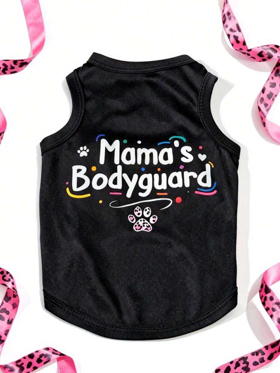 LUCKIE LABO 1pc "Mama's Bodyguard" Letter Graphic Print Pet Vest, Physical Flea Repellent, Reduce Shedding, Insulation & Breathable, Suitable For Small & Large Dogs, Indoor & Outdoor - Black - View 1