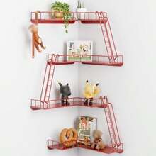 Estantería de Pared Escalera de Incendios - Estanterías de Esquina de Pared Modernas Estilo Ciudad de 4 Niveles Estante de Escalera de Metal Fácil de Instalar para Figuras Estantes - Estante de pared rojo Fire Escape - Ver 1