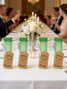 15pcs Green Jasmine Flower Theme Wedding Birthday Gift Pen Set, Including Transparent Gift Bag And "Thank You" Tag. Suitable For Student Stationery, Back To School Gifts, Party Favors, Small Item Storage And Holiday Gifts. Bridesmaid Gift - A - View 5
