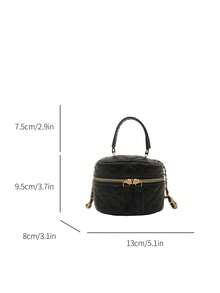 Bolso mini ligero, bolso de cadena, bolso de línea acolchada, bolso de mano, bolso cubo, muy adecuado para chicas adolescentes, estudiantes universitarias y profesionales de cuello blanco, muy adecuado para oficina, universidad, trabajo, desplazamientos, actividades al aire libre, viajes y salidas - Negro - Ver 7