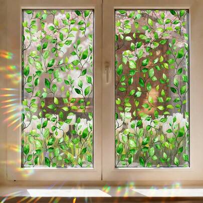 1/3 piezas Pegatina de vidrio con patrón de hojas de colores, calcomanía de vidrio con efecto arcoíris de mariposa, pegatina de vinilo extraíble para el hogar, la cocina, el baño, la sala de estar