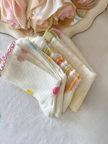 4 đôi tất lưới mỏng ngẫu nhiên dành cho nữ, tất cổ ngắn mùa hè với họa tiết bèo nhún, chấm bi, trái tim, thoáng khí. - Nhiều màu - Xem 3