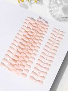 150片（5套）杏仁形短指甲贴纸，亚克力材质，中等长度，带胶贴和指甲锉，适合女性和女孩日常佩戴、工作、聚会及各种场合。 - 杏色 - 查看 2